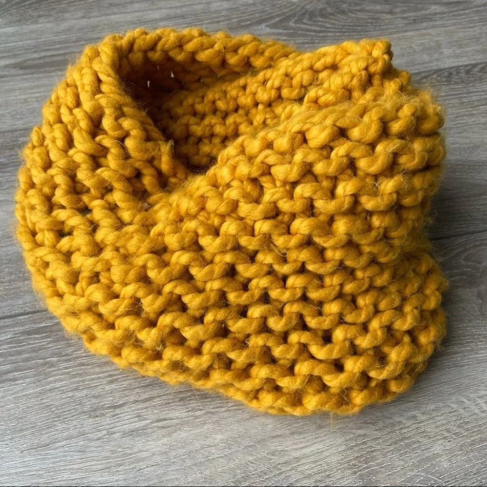 Zara Chunky Knit Snood Infinity Scarf in Mustard Yellow